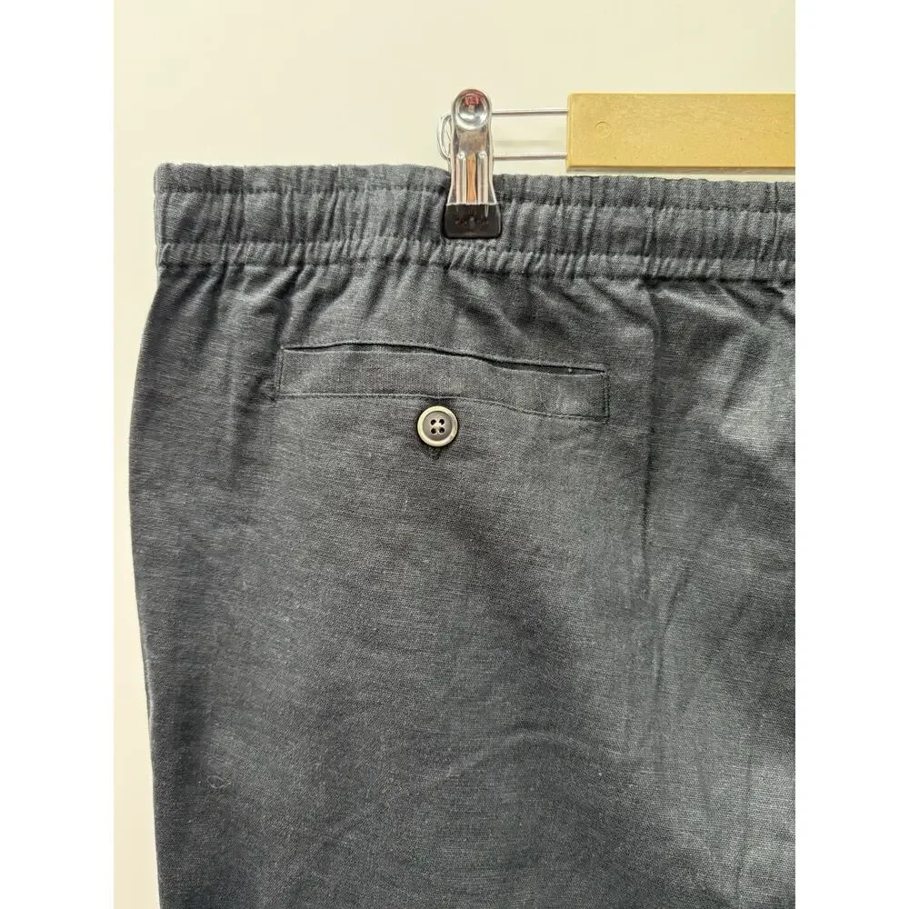 28 Palms Men’s Linen Blend Pants XXL 30 Black Elastic Waist Straight Casual